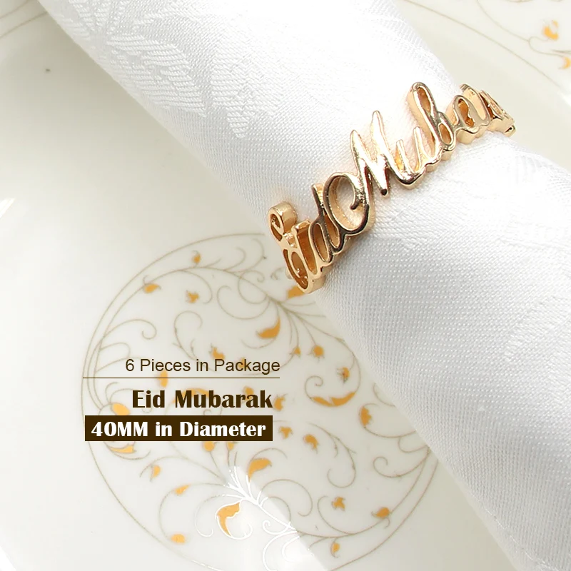 Diy Letter Eid Mubarak Gold Napkin Rings Gold Napkin Ring Holders Buckles for Dining Candlelight Dinner Party of Table