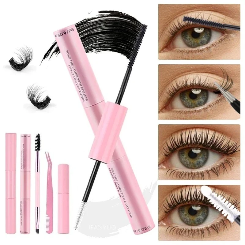 Lash Bond and Seal Eyelash Clusters Lasting  Double-Ended Fixed Eyelashs Glue Remover Tweezers Kit Eyelash Curler Brush Kit Tool