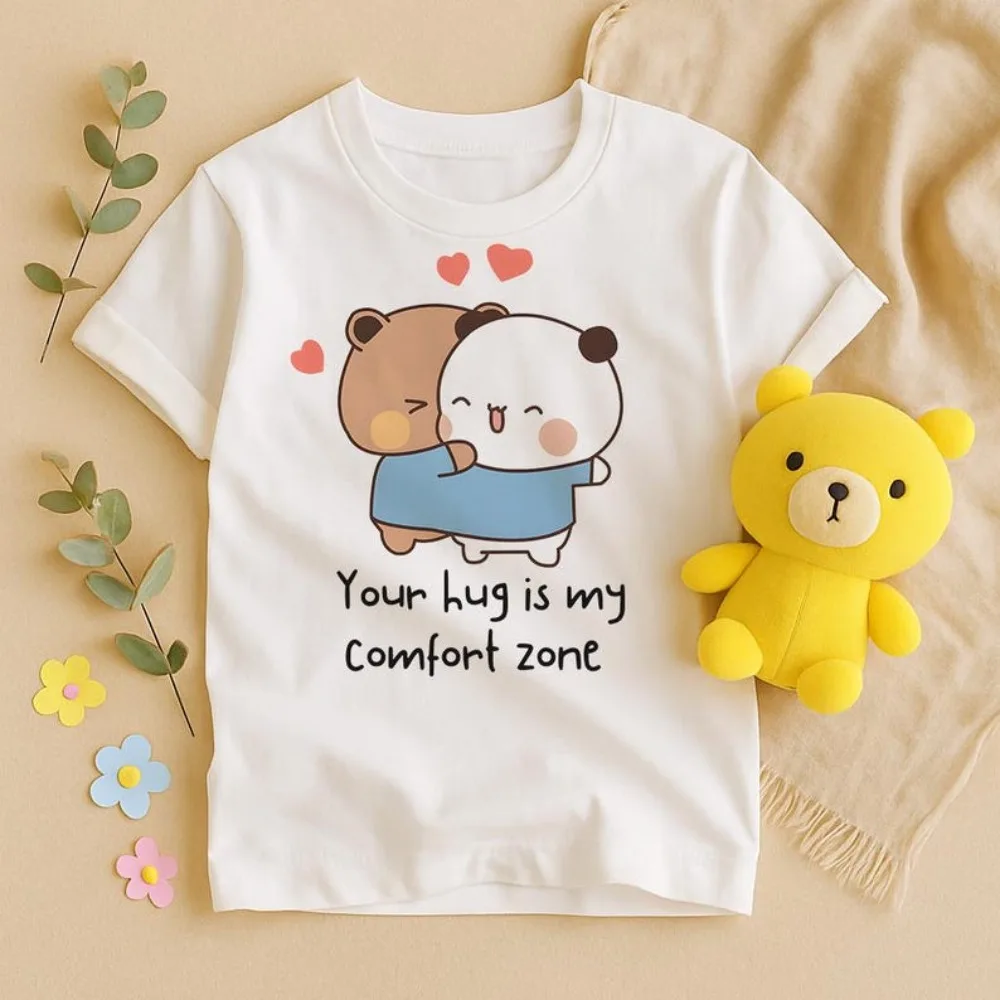 Bubu Dudu Bear Hug T-Shirt Kawaii Couple Relaxing Clothing Men Women Casual Daily Life Cotton Tee Comfort Zone Unisex Tshirt