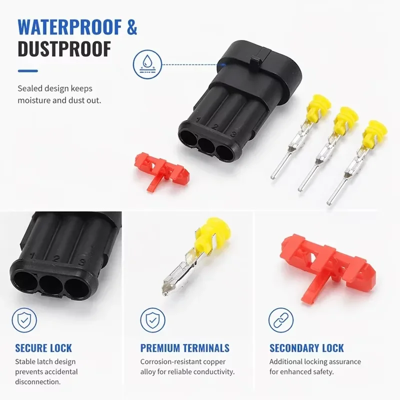 5 pcs Waterproof Electrical Connector Kit 1/2/3/4-Pin Male/Female Terminal Plugs and Sockets for Auto Wiring Installation Parts