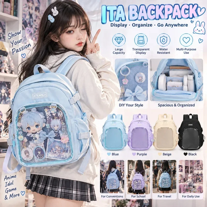 Kawaii ItaBag Y2K Backpacks Transparent Window Display Backpack For Girls Students, Cute Holder Bag For School Daily Travel Gift