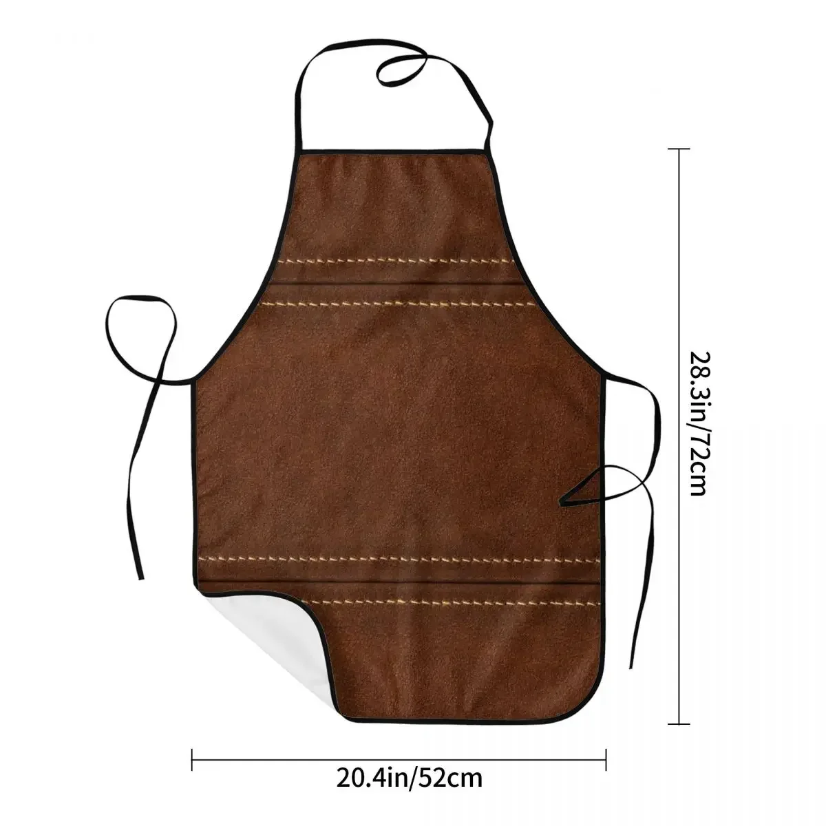 Brown Stitched Leather Textures Bib Apron Adult Women Men Chef Tablier Cuisine for Kitchen Cooking Vintage Medieval Style Baking