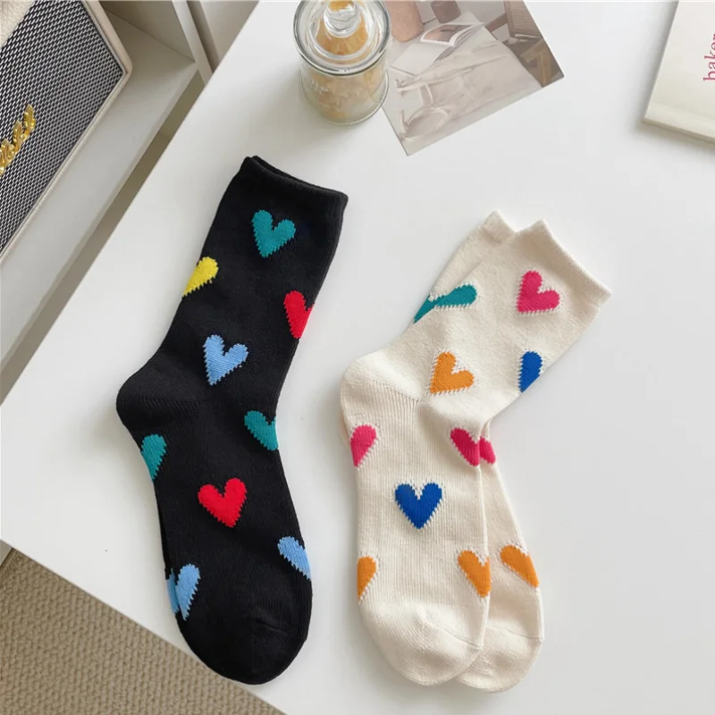 

Women'S Socks Hearts Stockings For Womensweet Solid Color Mid-Tube Stockings Warm White Socks Black Thick Soft Skin Friendly