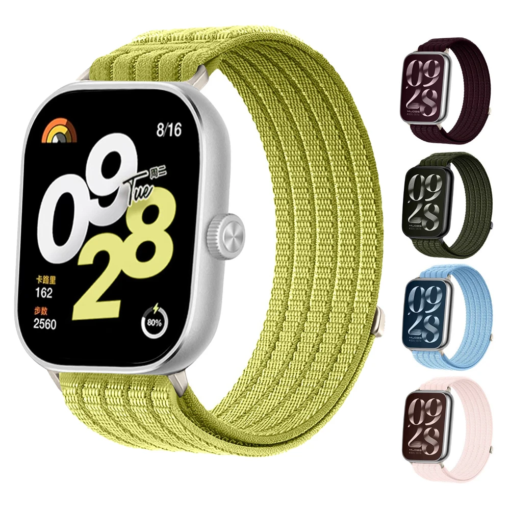 Nylon Loop Strap for Xiaomi Band 8/9/10 Pro Sports Replaceable Wristband for Redmi Watch 6 5 4 Bracelet Metal Connector