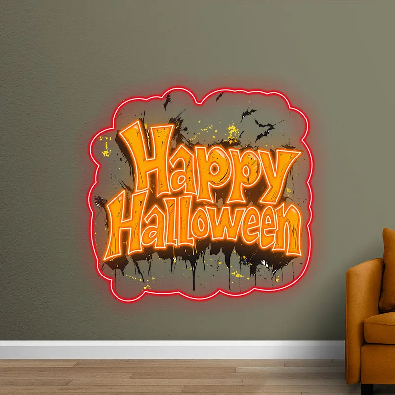 Happy Halloween Neon Light Sign, LED Wall Decoration for Halloween, Spooky Haunted House, Indoor/Outdoor Trick-or-Treat Decor