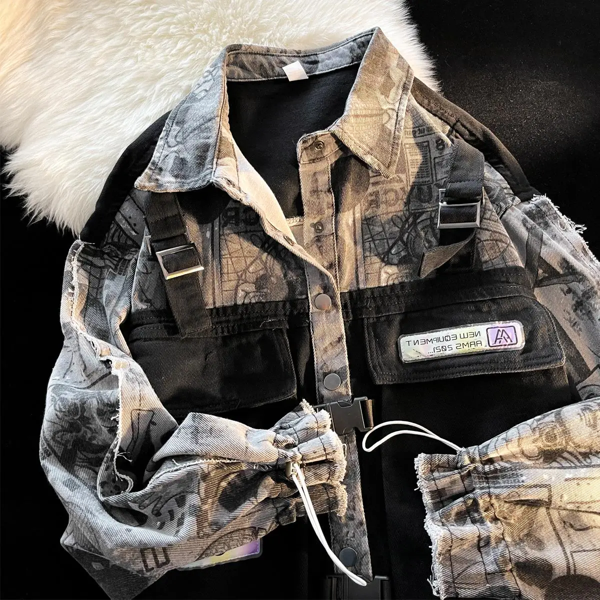 

Функциональная мужская джинсовая куртка Sli, модная японская брендовая уличная одежда на весну и осень, повседневная одежда с застежкой на талии ort Sve