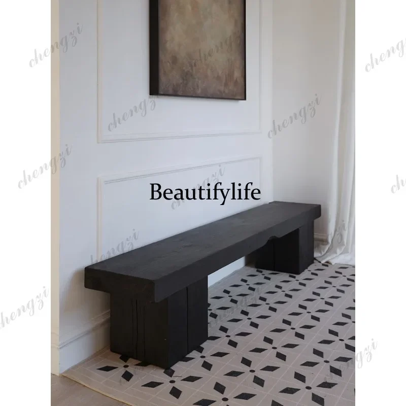 X173 medieval strip stool wabi sandy wind log art shoe change stool modern living room high-end retro decorative stool