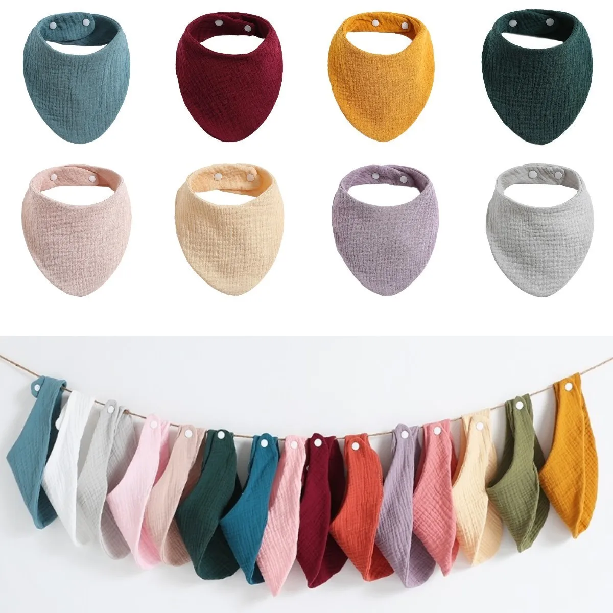 1Pc Baby Bibs Muslin Cotton Stuff Newborn Solid Color Snap Button Soft Triangle Saliva Towel Burp Cloth Feeding Drool Bibs