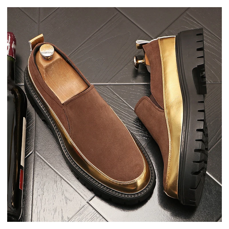 men fashion party prom cow suede leather shoes slip-on lazy shoe breathable platform loafers black brown sneakers trend footwear