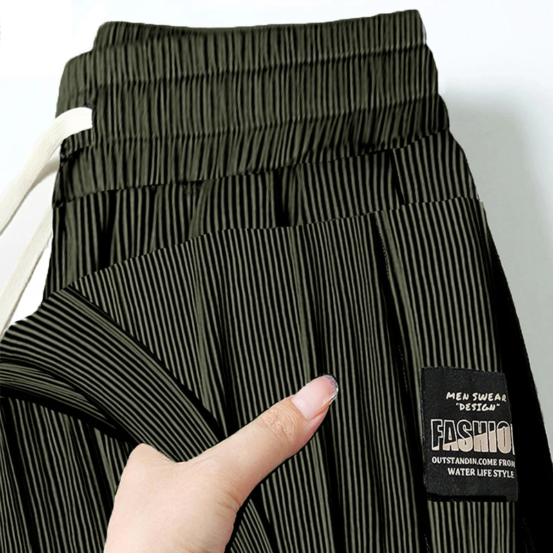 بنطلون رجالي صيفي من الحرير الصناعي، مرن للغاية، فضفاض، مستقيم الساق، خفيف الوزن، للشباب، بخصر مطاطي، بنطلون رياضي رفيع مستقي...