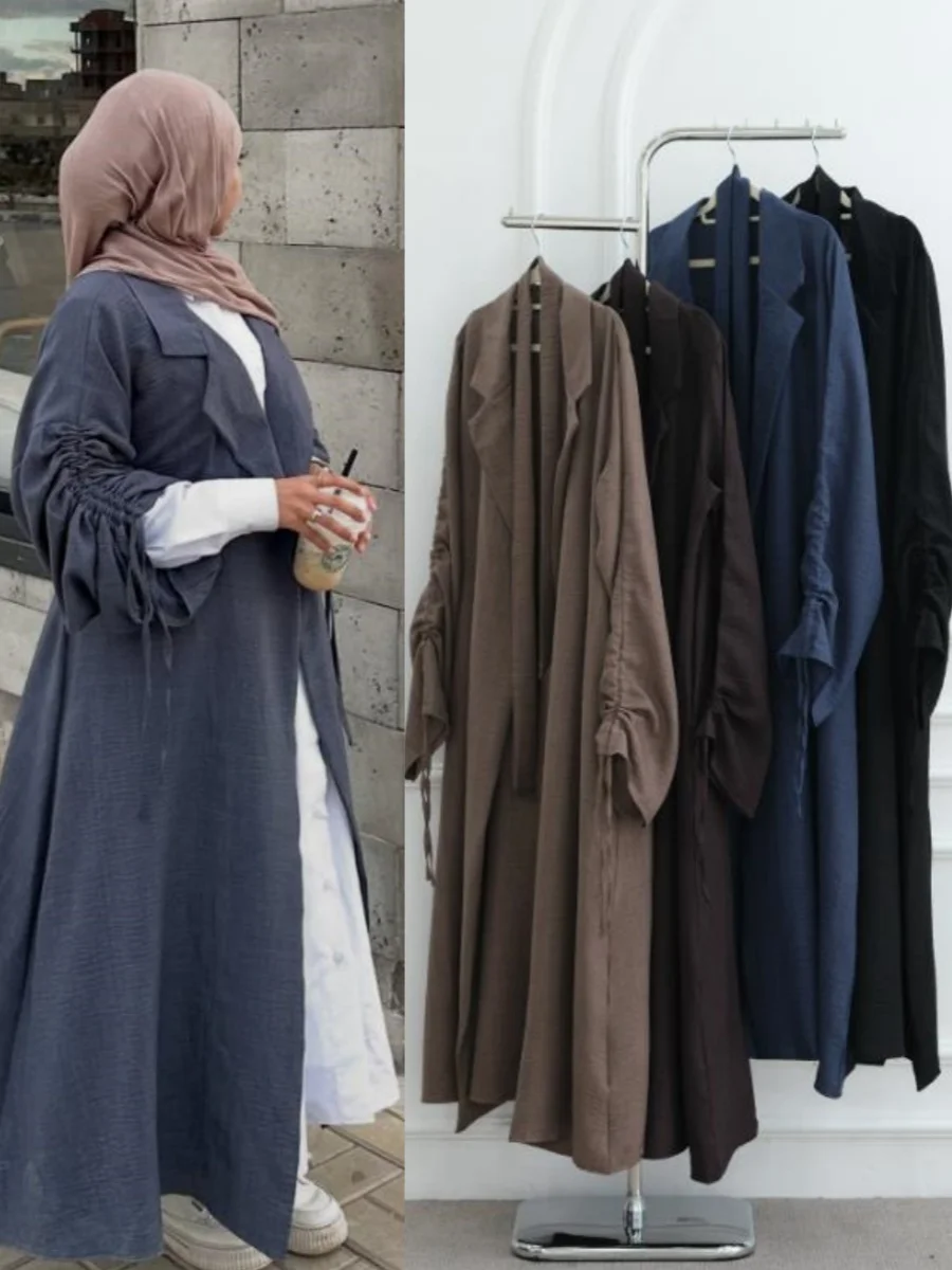 

Мусульманский женский арабский Дубай Абая модный пиджак с воротником длинный кардиган однотонный скромный халат для Рамадана африканская женская исламская одежда