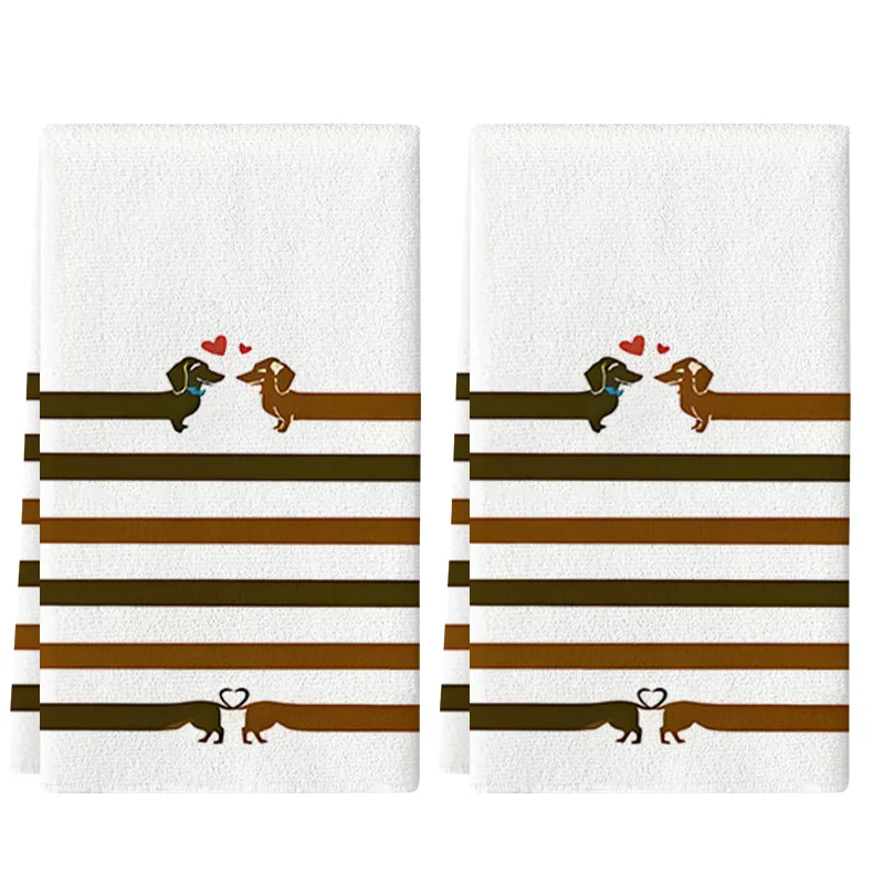 2Pcs, Valentine's Day Double Dog Heart Kitchen Towels, 40Cm*60Cm Towel Set, Super Absorbent Soft Cleaning Cloth, Cooking and Baking Tea Towel, Hand Towel, Cleaning Cloth, Dishwashing Cloth, Kitchen Decoration, Living Room Decoration, Kitchen Essentials, Home Essentials