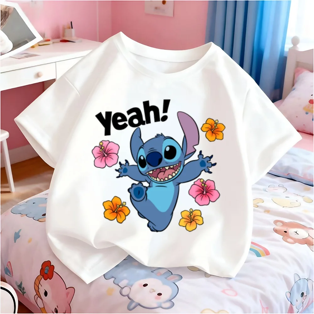 

Disney Stitch Breathable boys sports cute T-shirt couple parent-child clothing summer fashion casual children's T-shirt