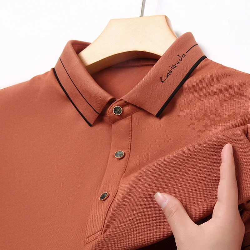 2024 Men\'s New Solid Color Cotton Business Casual Short sleeved POLO Shirt  Fashion Short sleeved Comfortable and Breathable Top