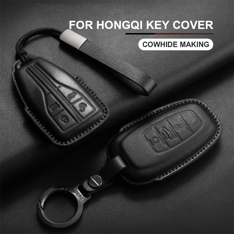 

Leather Car Remote Key Case Cover Shell Fob For FAW Hongqi H5 HS5 H9 HS7 H7 L5 HS3 L9 E-HS9 E-QM5 LS7 E-HS3 Keychain Accessories