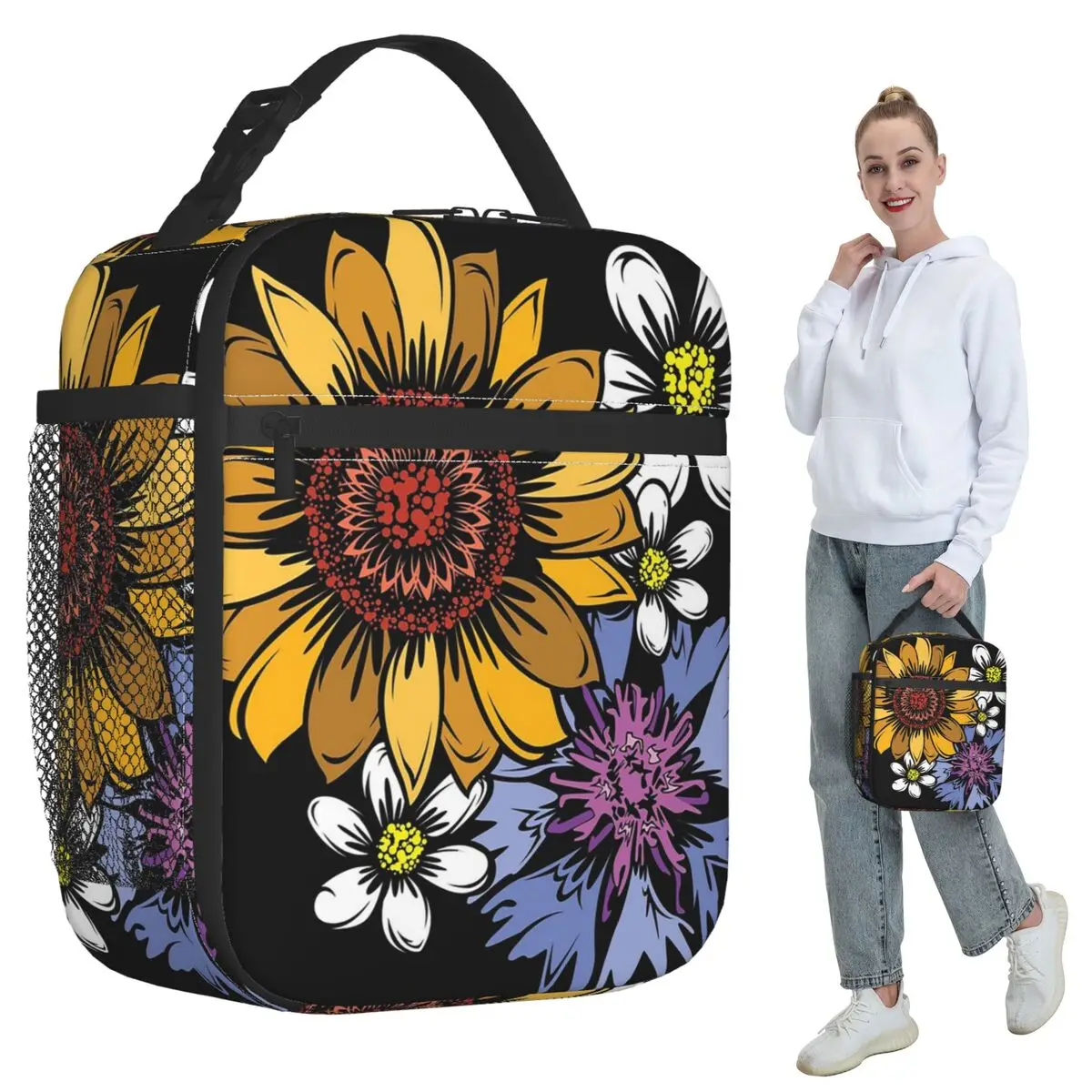 Vintage Sunflower Flowers Insulated Lunch Bag for Women Office Cooler Thermal Food Box Tote Leakproof Lunch Boxes Container