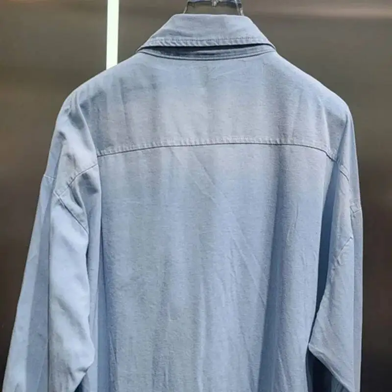 HKSH Spring Autumn New Women Denim Shirt Buttoned Studded Colorful Diamonds Long Sleeves Elegant Retro Blouse Trendy Top HK18267