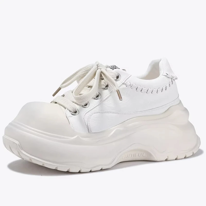 Little White Shoes for Women's Casual Board Shoes Genuine Leather Thick Soled Height Increasing Shoe Comfortable Sneakers Female