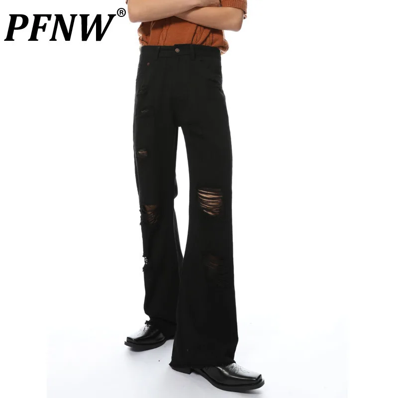 

PFNW Male Hole Soild Color Distressed Denim Pants Vintage Straight Loose Slimming Men's Jeans Autumn 2024 Chic New 28W3906