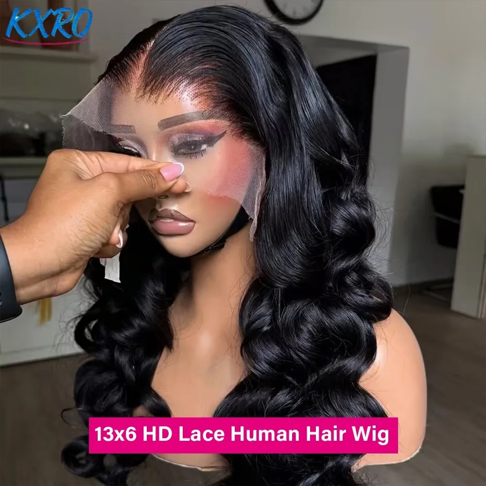 Body Wave 13x4 HD Transparent Lace Front Perücke aus natürlichem schwarzem Remy-Brasilianer-Echthaar, vorgezupft, 200-250 Dichte, Lace-Frontal-Perücken für Frauen, sofort tragbar, im Ausverkauf für
