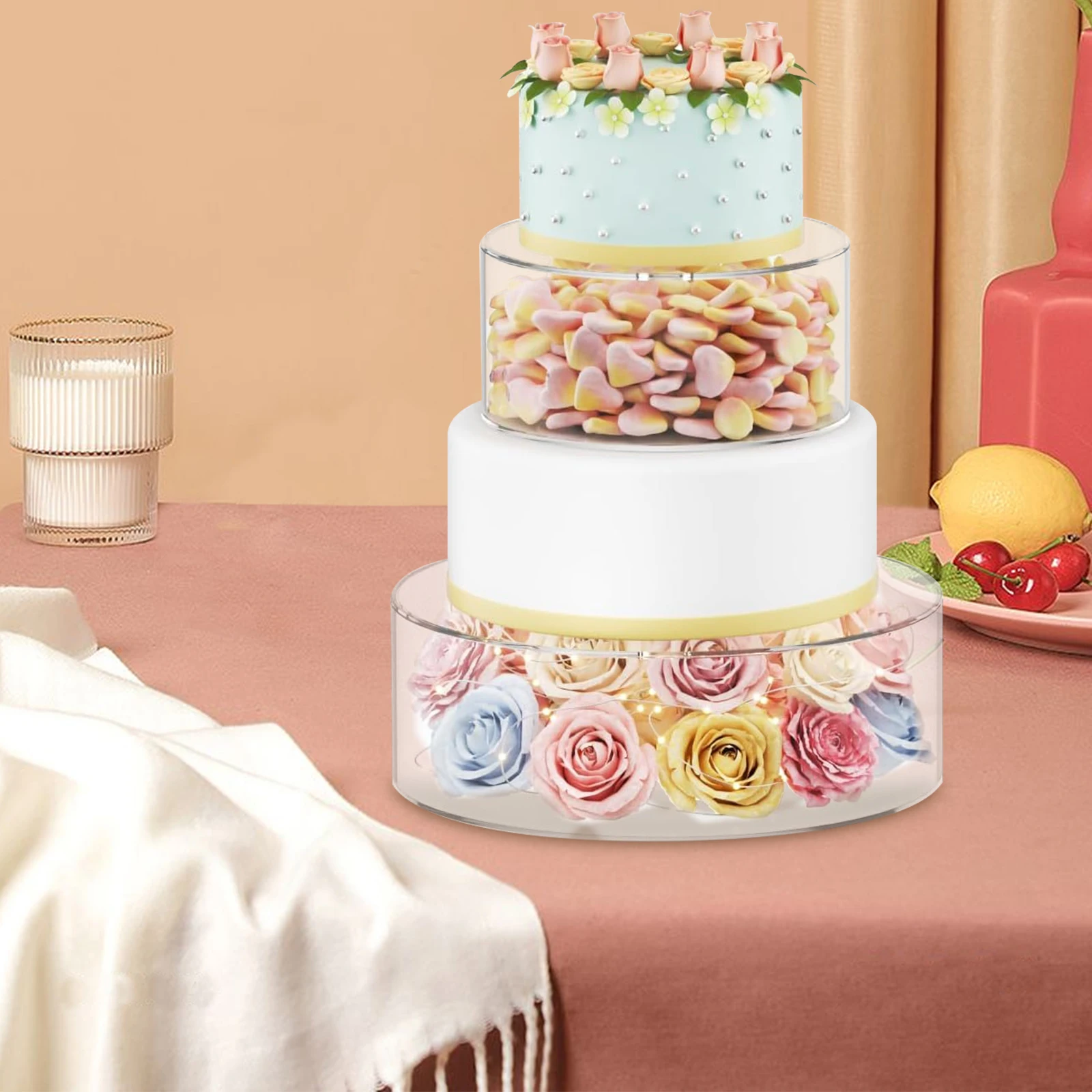 

Rotating Cupcake Stand Wedding Party Cake Display Buffet Tiered Acrylic Dessert Table Stands Decorative Storage Rack Reusable