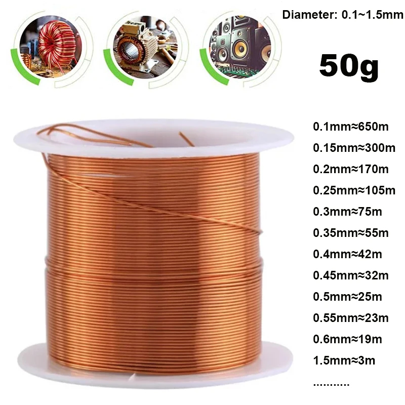 1-3 rolki 50g drut miedziany 0,1 ~ 1,5 mm kabel drut miedziany drut magnetyczny drut miedziany lakierowany drut emaliowany drut miedziany