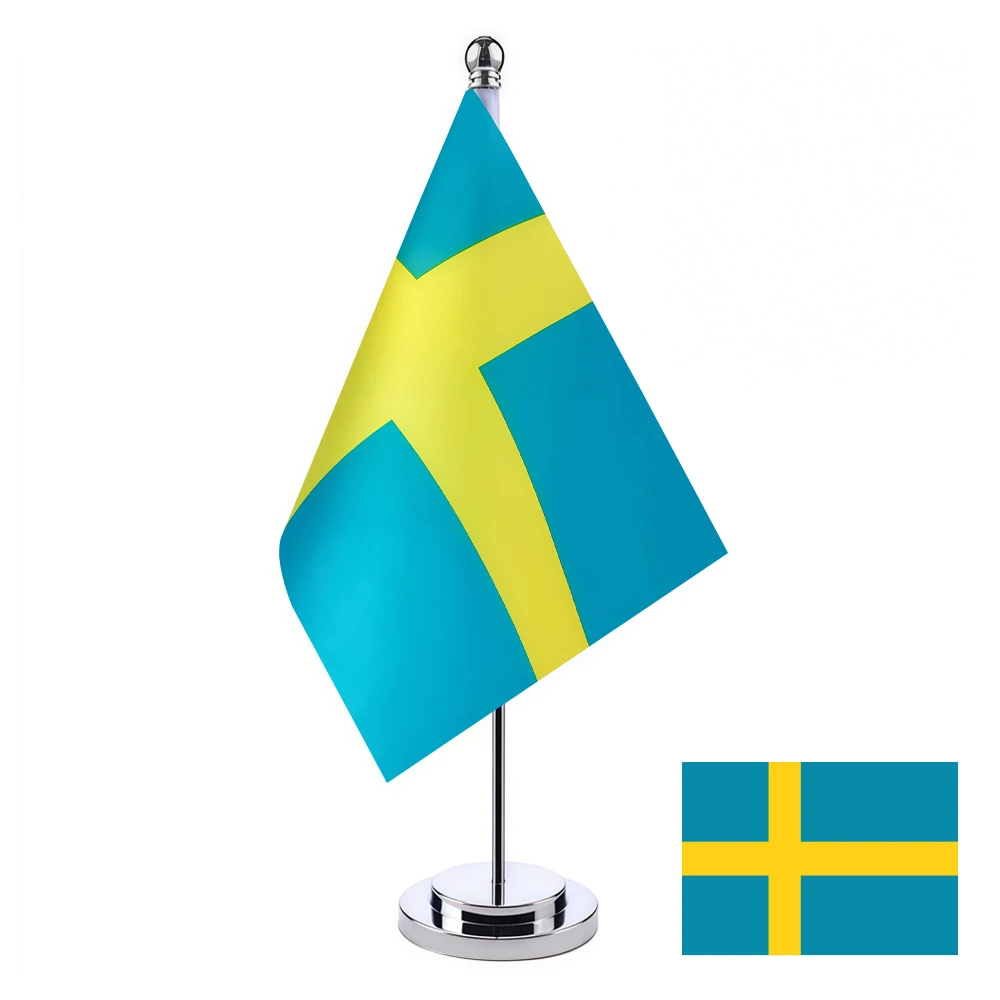 CYPOMELO office desk flag Sweden flag  14x21cm Sweden desktop small decoration flag including flagpole