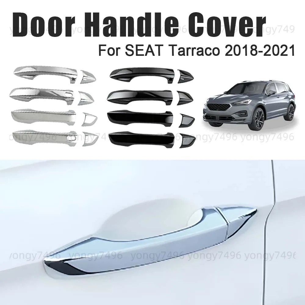 

Car Decoration Door Handle Cover For SEAT Tarraco 2018 2019 2020 2021 Cars Accessories Electroplating Glossy Black Carbon Fiber