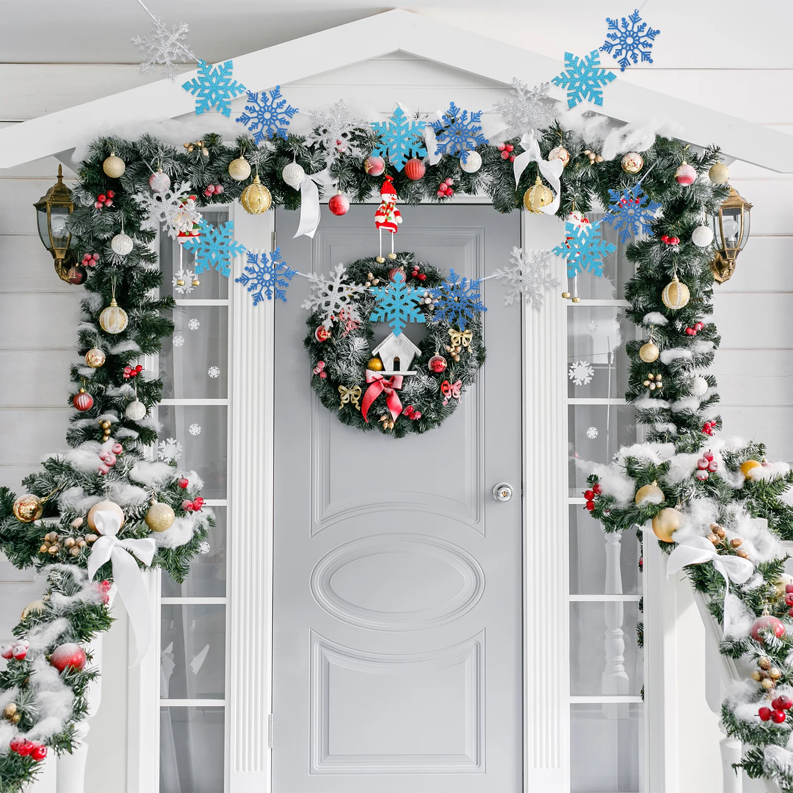 

2 set 2 Sets Snowflake Hanging Banner Christmas Paper Decor For Home Party Festival Mantel Hanging Decor Xmas Bunting Streamer