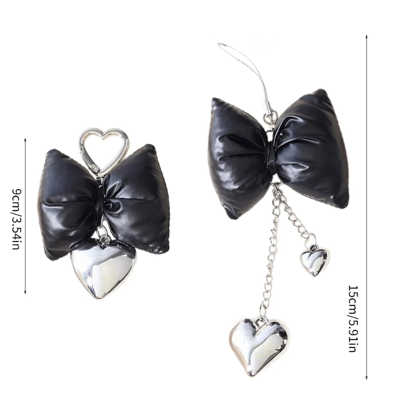 3D Bowknot Keychain with Heart Pendant Phone Charm Fashion Leather Bows Keyring Key Accessory for Bag Backpack Handbag