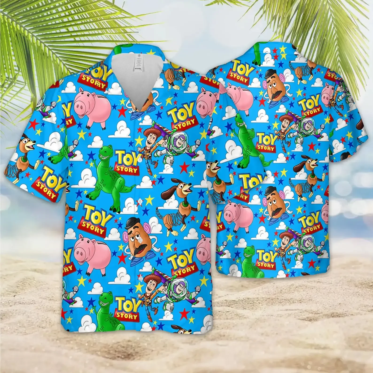 

Toy Story Hawaiian Shirt Mens Women Short Sleeve Button Up Shirt Woody Buzz Lightyear Hawaiian Shirt Cartoon Kids Beach