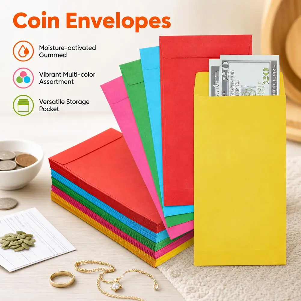 50pcs Money-saving Challenge Tips for Mix Colors Paper Money Envelopes Self-Adhesive Gift Greeting Card Packaging Envelopes 2026