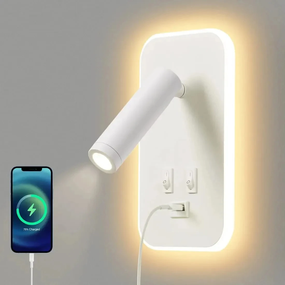 

LED Wall Mount Reading Light, Bedside Reading Lights with USB Port，Dimmable Wall Sconce Night light for Home Bed Lights