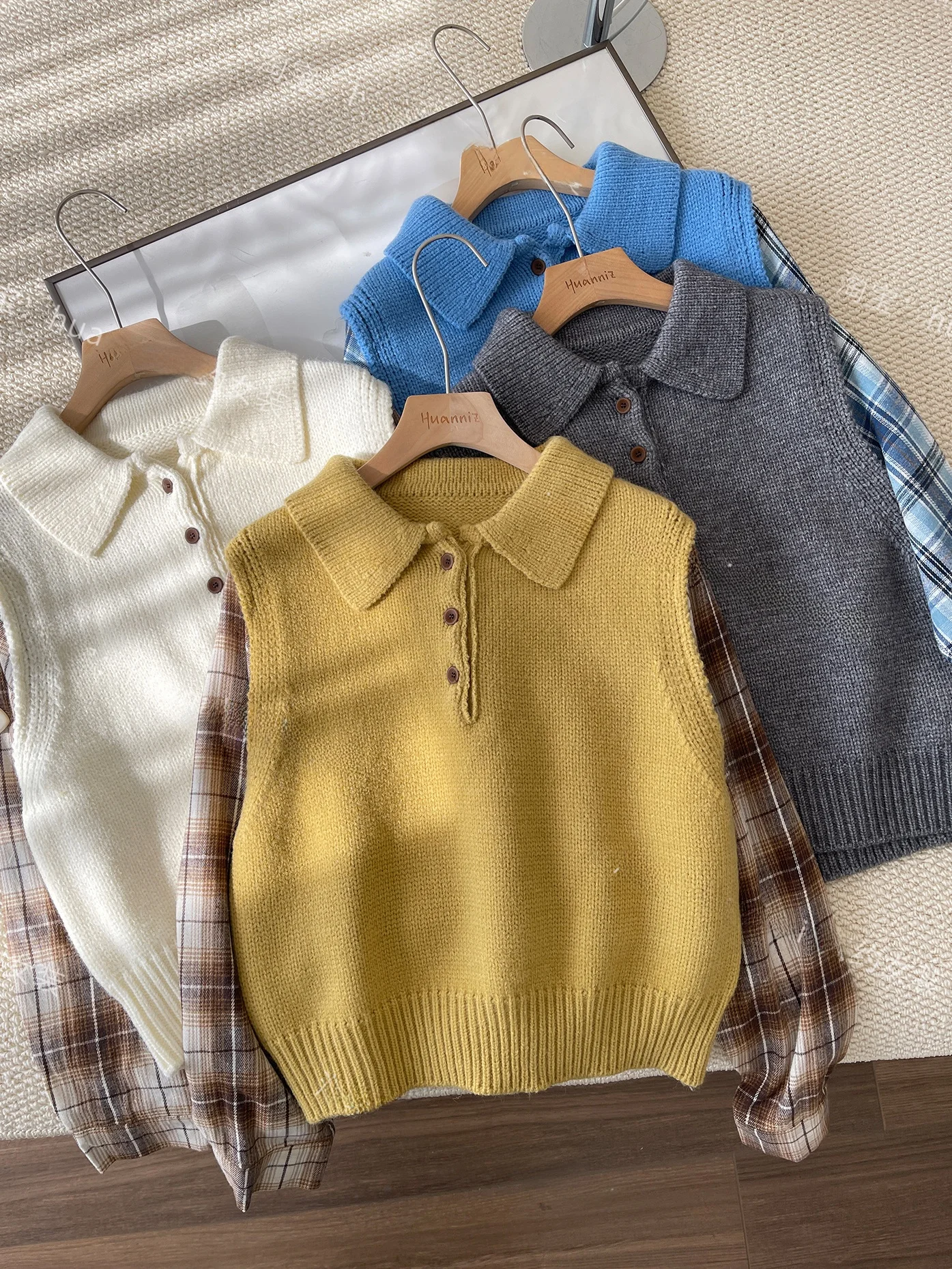 

Ретро-жилет в клетку с пэчворком и отложным воротником, вязаный топ-свитер для женщин, весенняя коллекция