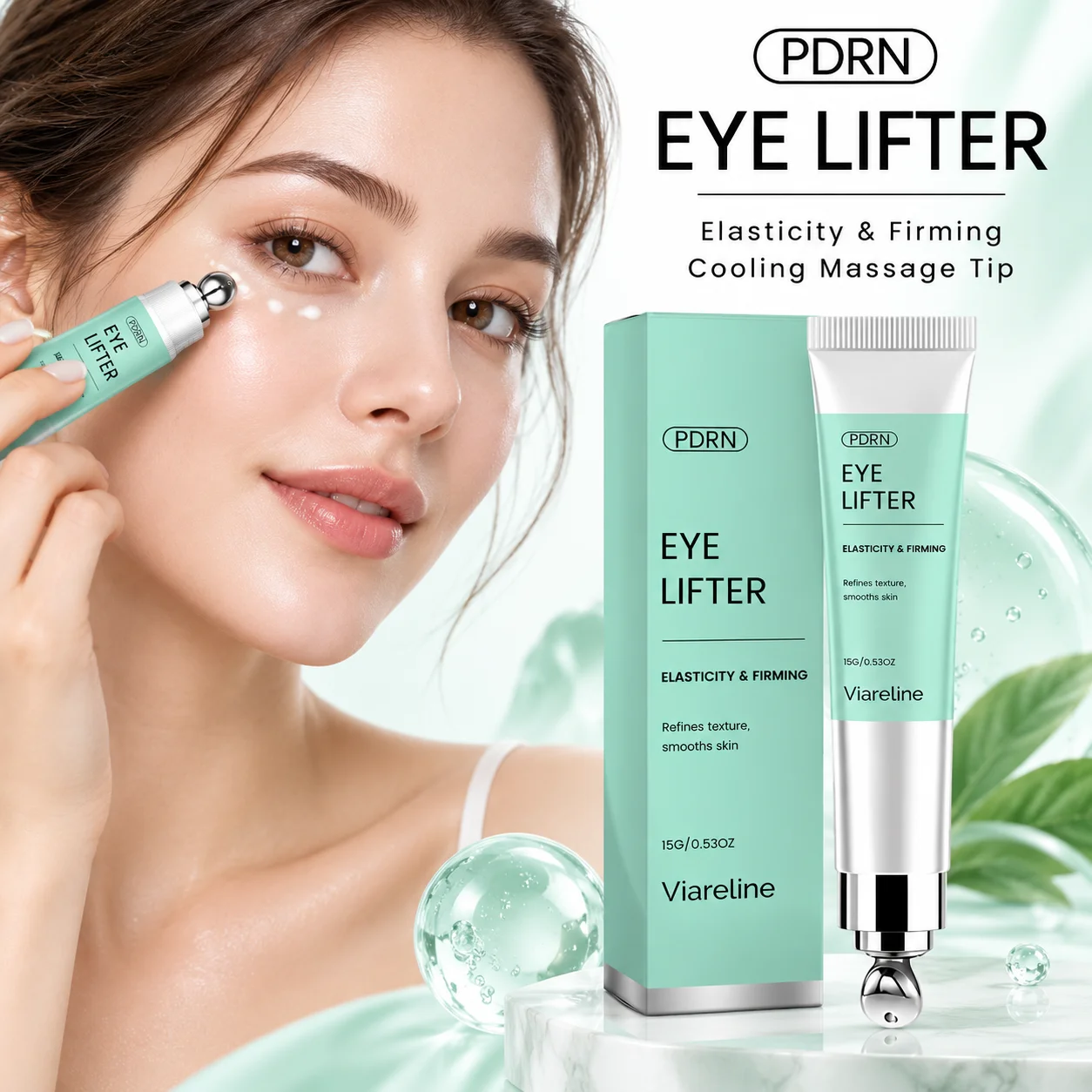 Hydrating Eye Cream with PDRN 15g Cooling Roller Under Eye Moisturizer Firming Smoothing Care for Dry Lines Puffy Eyes