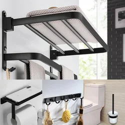 Bathroom Hardware Set Black Hook Towel Bars Shelf Towel Hanger Aluminum Bathroom Accessories Towel Rack Towel Ring Toilet Brush