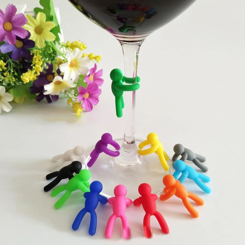 6Pcs Wine Glass Recognizer Silicone Label Drinking Glass Identification Labels Tag Signs for Party Barware Accessories