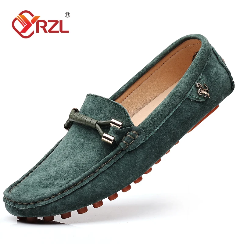 YRZL Size 48 Loafers Men Luxury Brand Moccasins Shoes Men Suede Leather Loafers Shoes Slip on Non-slip Driving Loafers for Men