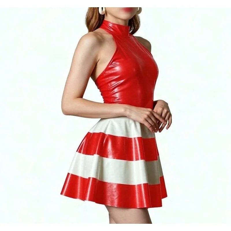 Plus Size Mock Neck Sleeveless Tank A-line Pleated Mini Dress with 100% Natural Latex