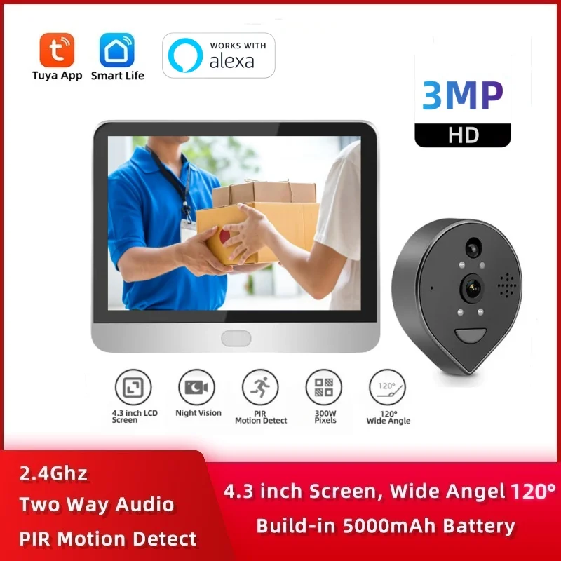 3MP Tuya Smart 2.4G Wifi Security Home Peephole Wireless Video Doorbell Chime bell Smart Wireless Intercom Ring Bell For House