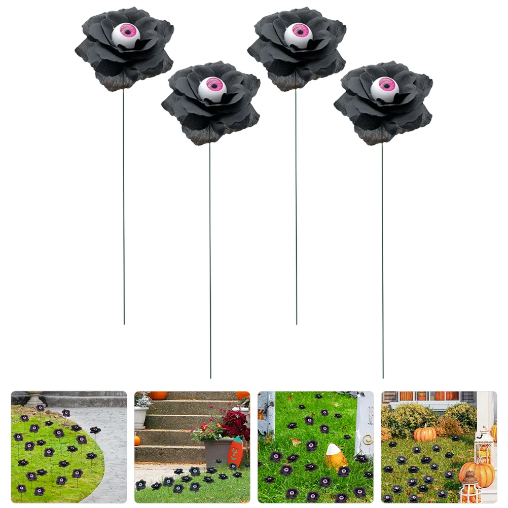

4 Pcs Black Rose Decoration Halloween Decorations Yard Signs Outdoor Lawn Garden Pvc