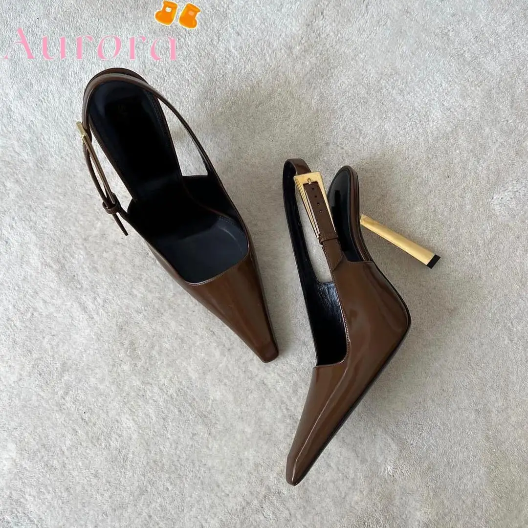 Wiosna i jesień nowa moda damska wybieg wysoki szpilki spiczasty palec Slingback moda Vintage sandały dla kobiet