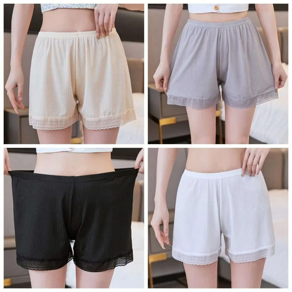 Pantaloni di sicurezza a vita alta in seta di ghiaccio traspirante Gonna ampia in pizzo Pantaloncini senza cuciture Antiriflesso Leggings corti estivi di grandi dimensioni Spiaggia