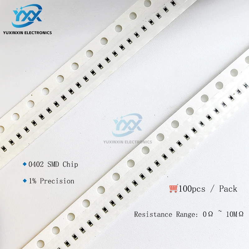 Resistore SMD 100 pezzi 0402 1% 0R~10MΩ 0ohm 10R 100K 1M Resistori chip di dimensioni ultra ridotte per fai da te, riparazione mobile, assemblaggio PCB