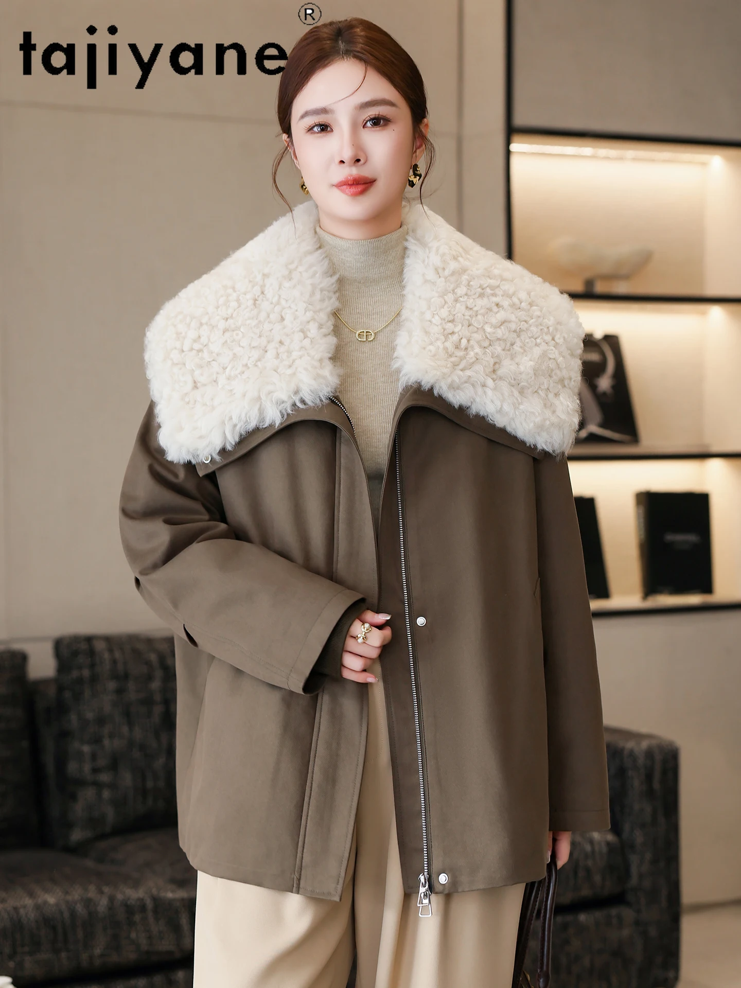 معاطف TAJIYANE 90% من ريش الإوز معاطف نسائية أنيقة بياقة صوف سترات سترة دافئة ملابس خارجية نسائية شتوية ملابس نسائية 2025 duбlenка