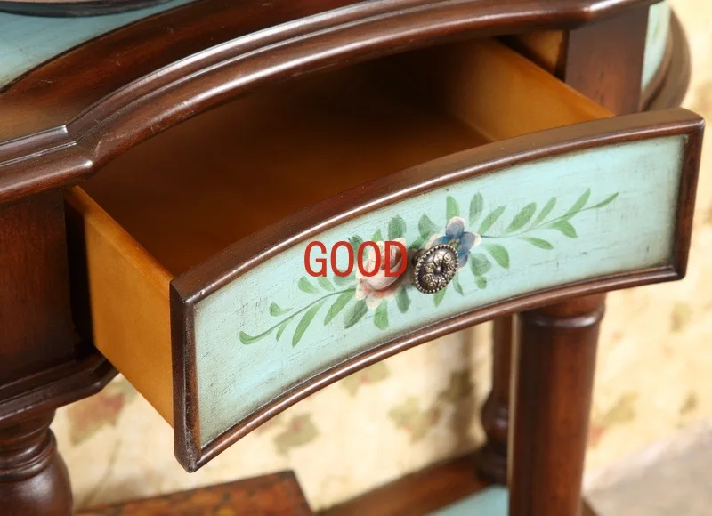 Hall Console Tables Retro Painted Pastoral Curio Cabinet Blue Half round Table