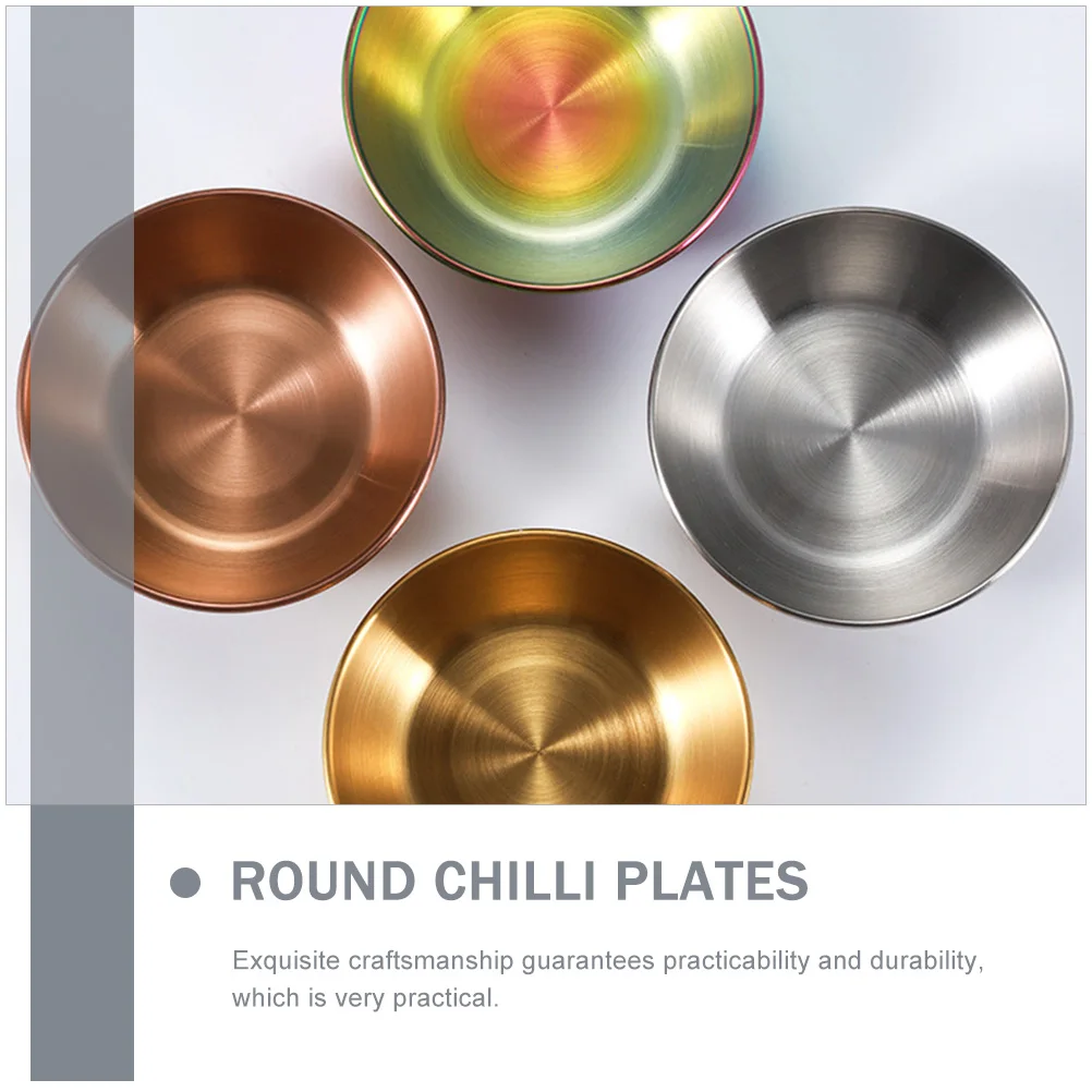 

8pcs Stainless Steel Sauce Dishes Round Chili Plates Dipping Bowls Seasoning Vinegar Oil Holder Practical Kitchen Tableware