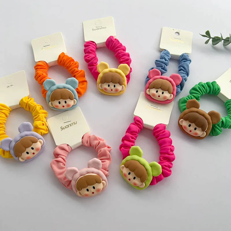 

New Korean Children Kawaii Cartoon Elastic Hair Bands Resin Frosted Hair Rope Hair Tie Headwear Girls Kids Hair Accessories