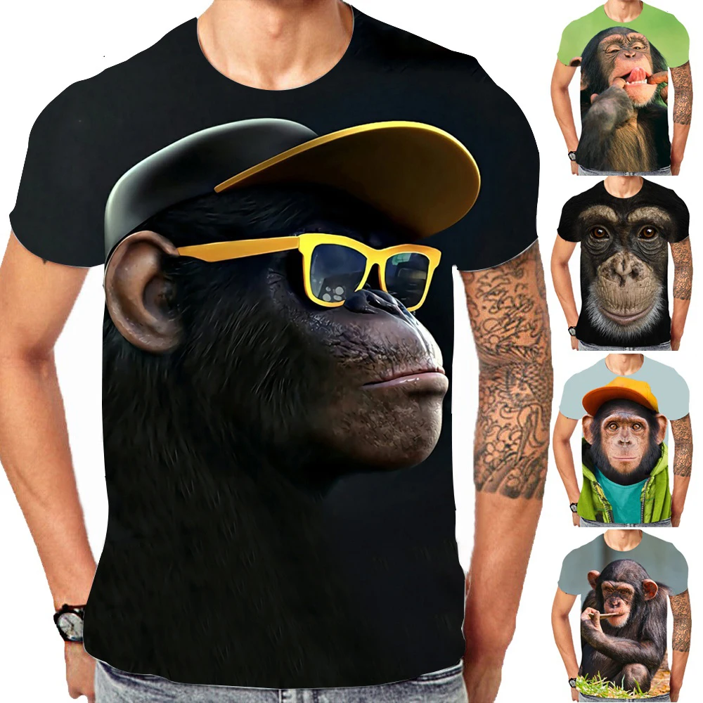 Мужская модная футболка Gorilla Monkey с 3D принтом, летняя повседневная футболка