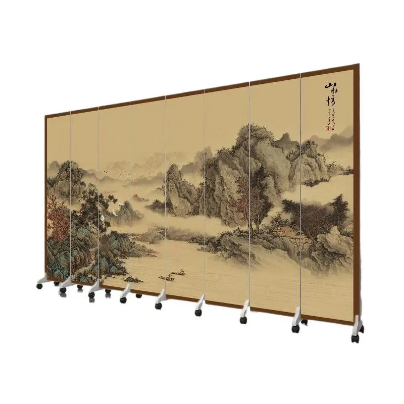 Chinese Screen Partition Living Room Block Bedroom Entrance Movable Folding Wall Office Landscape Painting Antique Interior